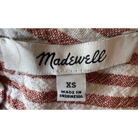 Madewell Striped Button Back Dress XS Extra Small Linen Blend Pockets Casual - Picture 11 of 11